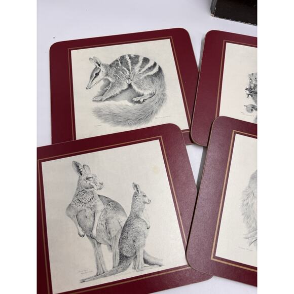 Vintage Clover Leaf Set 6x Place Table Mats Cork Australian Animals Fauna Wombat - Picture 2 of 7